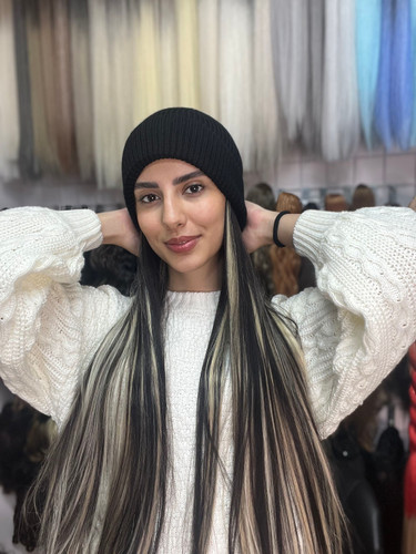 کلاه مویی بافت لایت مشکی بلوند